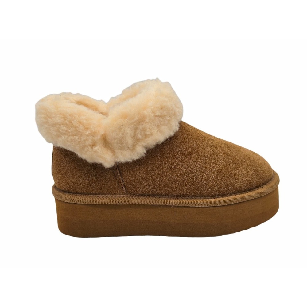 Bearpaw Dreya Platform Slippers Boots Women 6 Hickory‎ Brown Suede 3245W